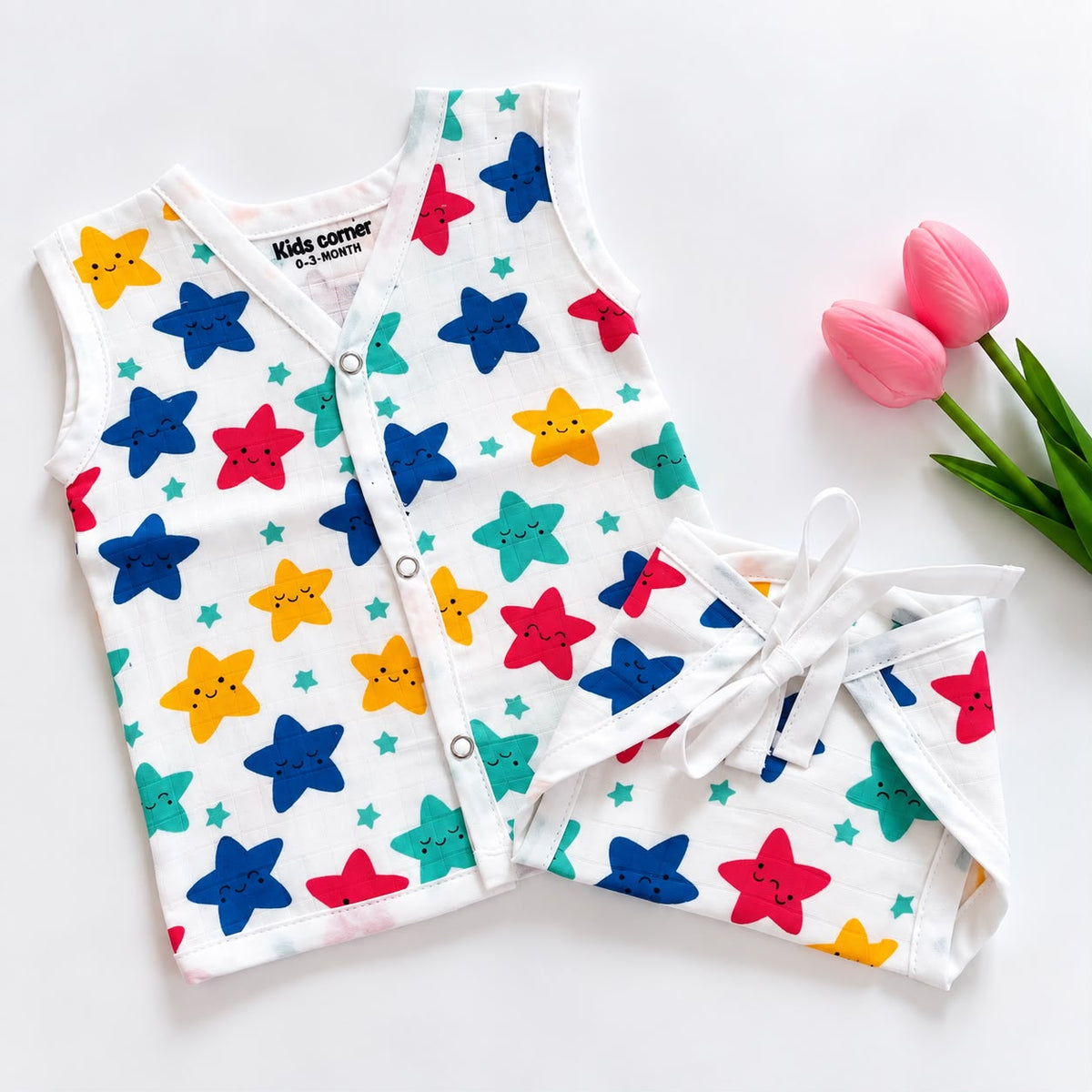 Premium Muslin Button jablas and Nappy set 5 pcs pack