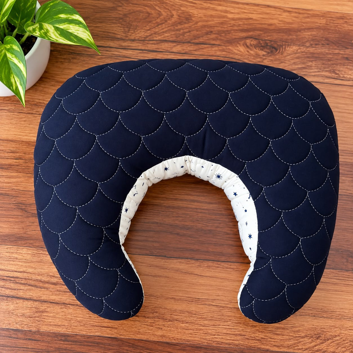 Premium Quilted Nursing Feeding Pillow – Navy Blue & Star Print