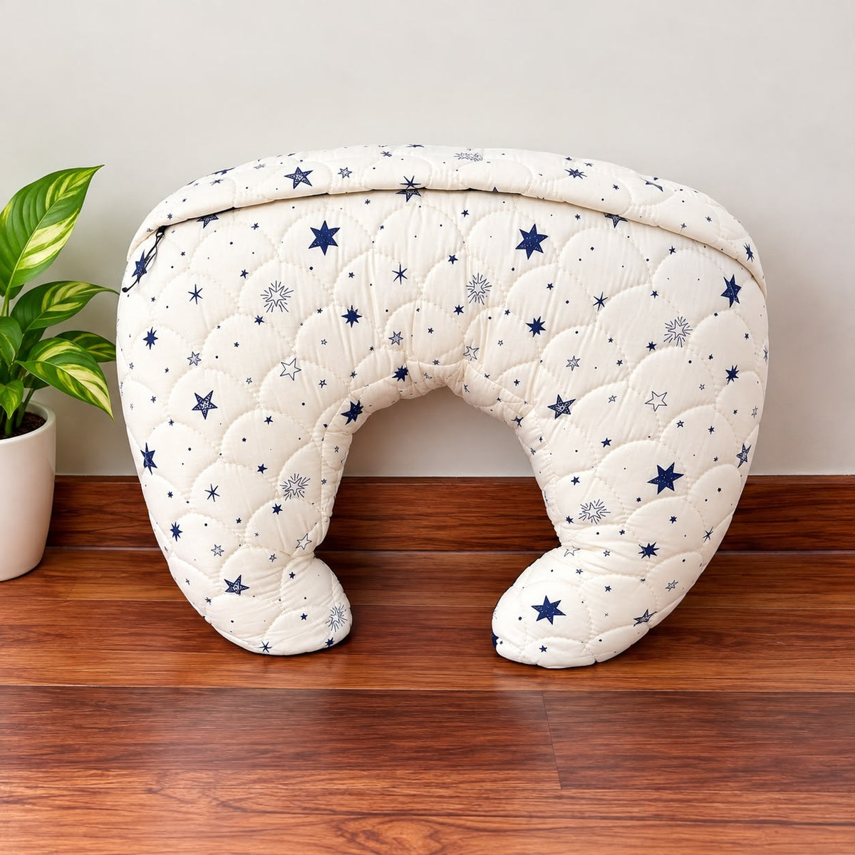 Premium Quilted Nursing Feeding Pillow – Navy Blue & Star Print