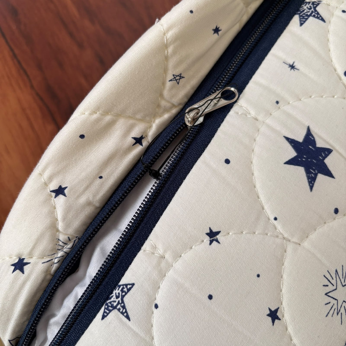 Premium Quilted Nursing Feeding Pillow – Navy Blue & Star Print