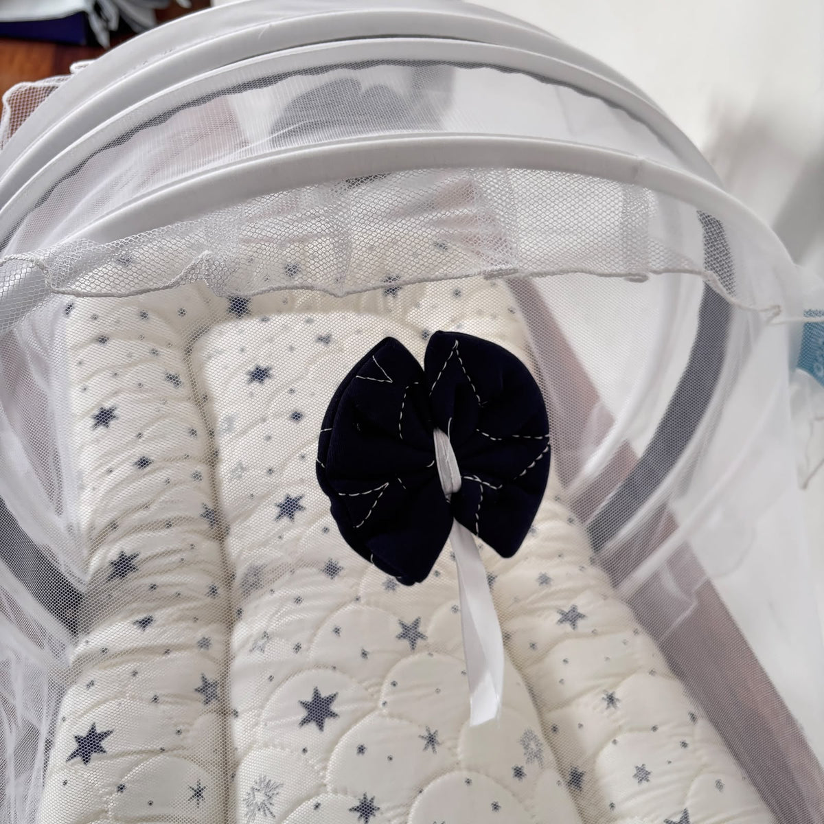 Premium Quilted Baby Mosquito Net Bed – Navy Blue Star Print