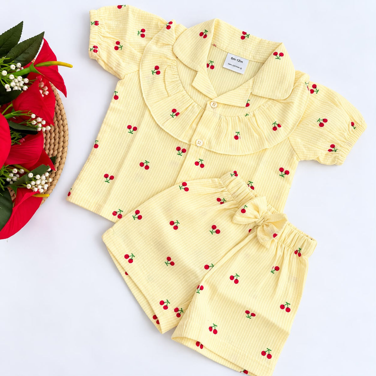Girls Seersucker Floral Embroidered Co-ord Set