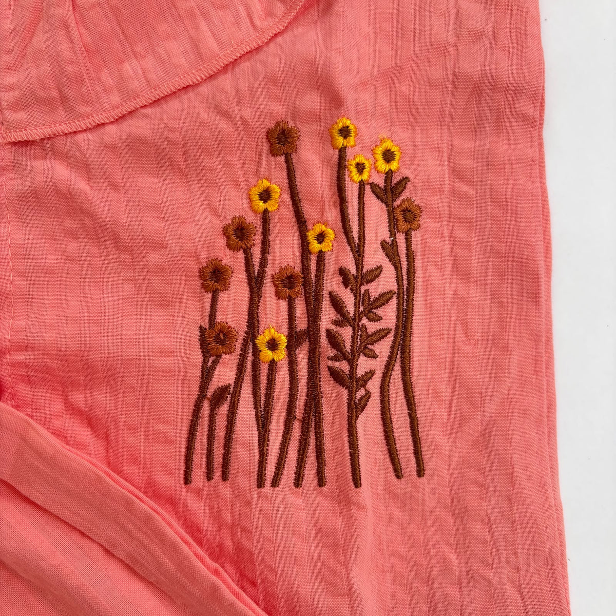 Girls Seersucker Floral Embroidered Co-ord Set