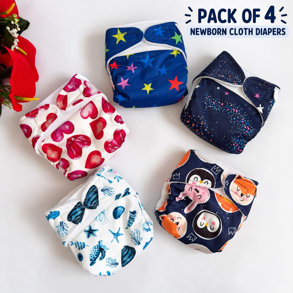 Pack of 4 Newborn Organic Reusable Cloth Diaper MN01