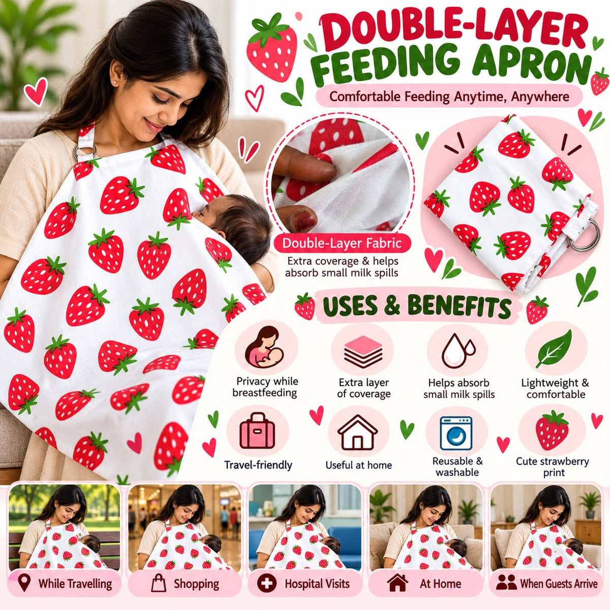 Breast Feeding Apron \ Nursing cover ( Strawberry) MN01