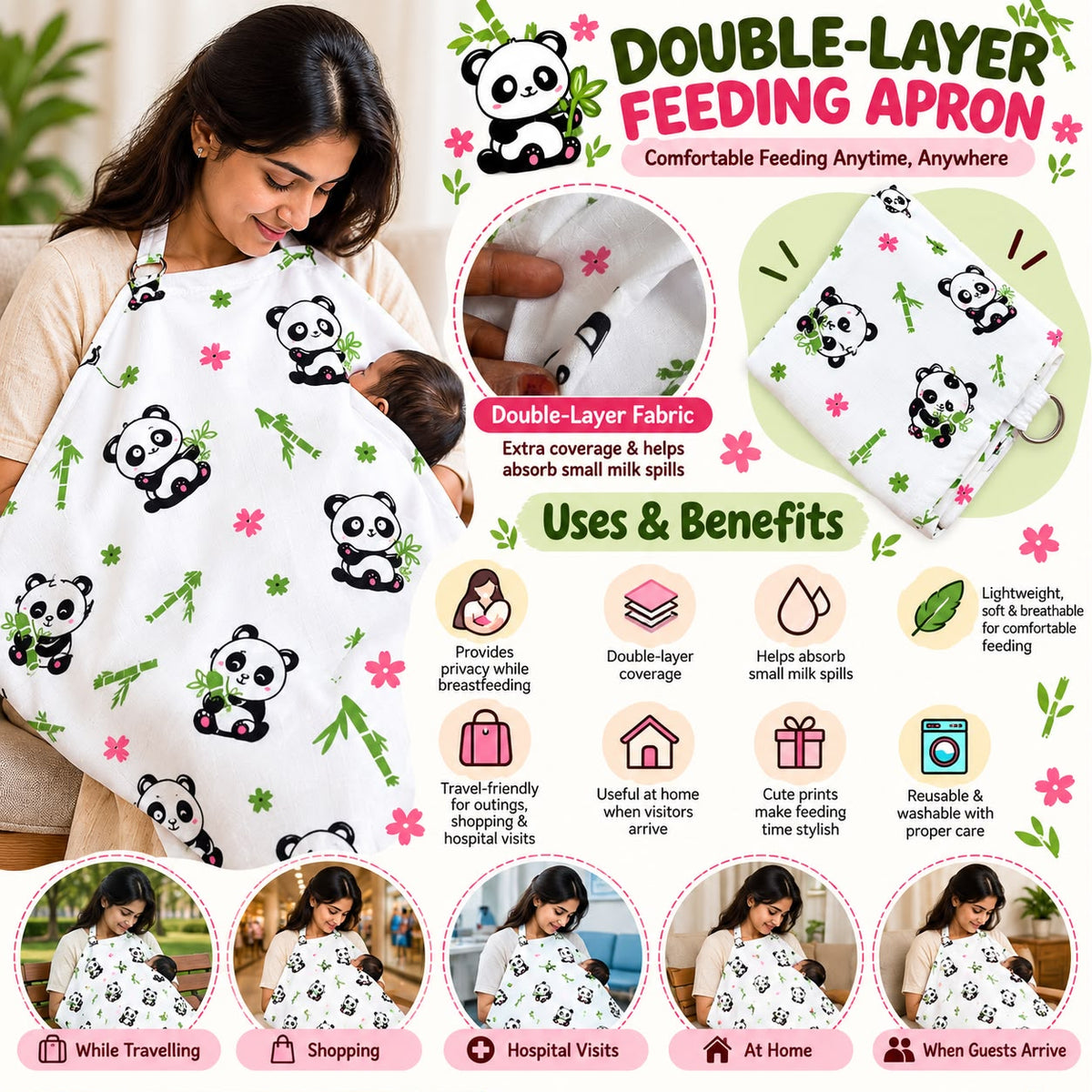 Breast Feeding Apron \ Nursing cover ( Panda ) MN01
