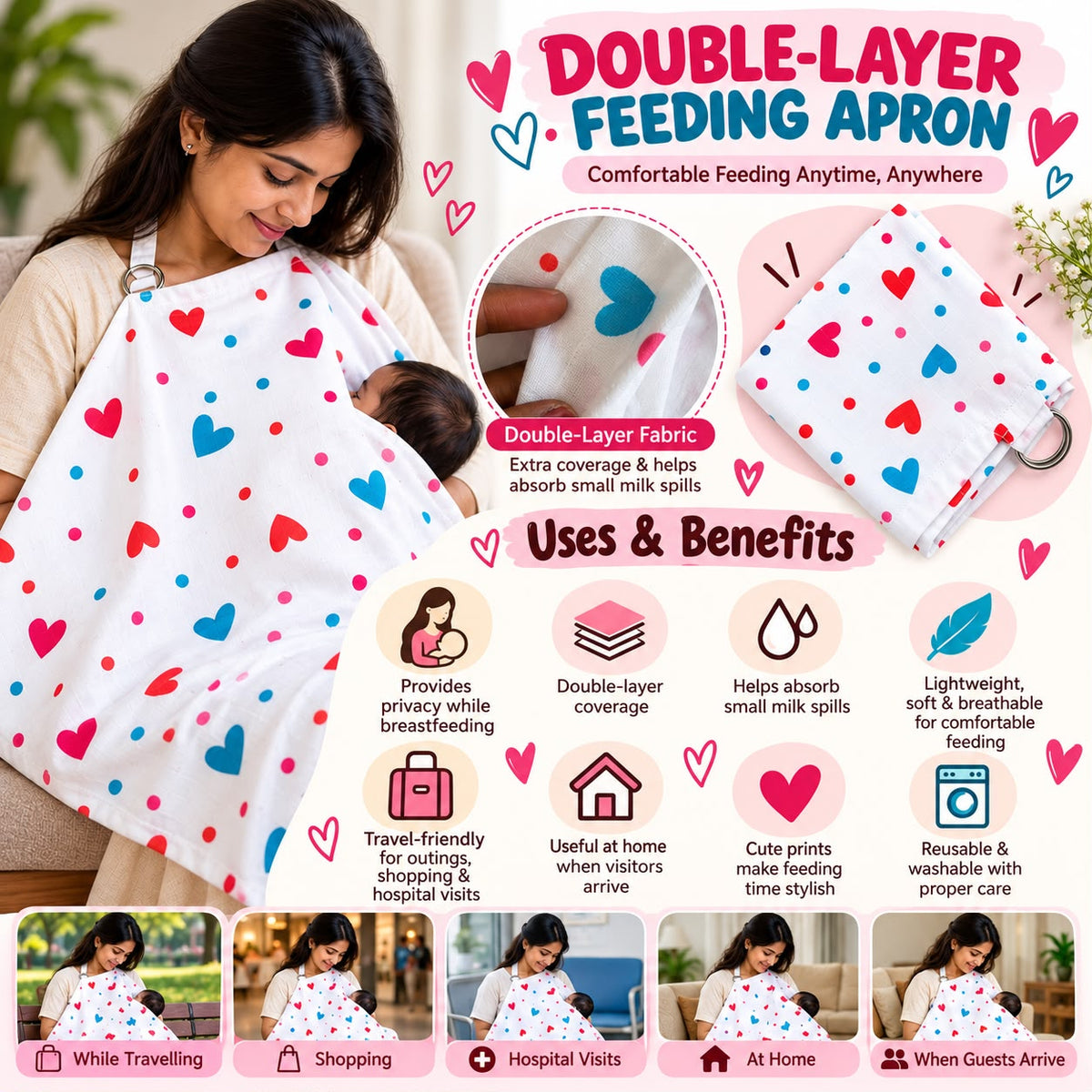 Breast Feeding Apron \ Nursing cover ( Heart ) MN01