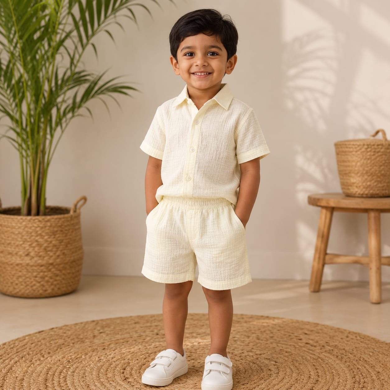 Boys Crinkled Shirt And Shorts set CS01