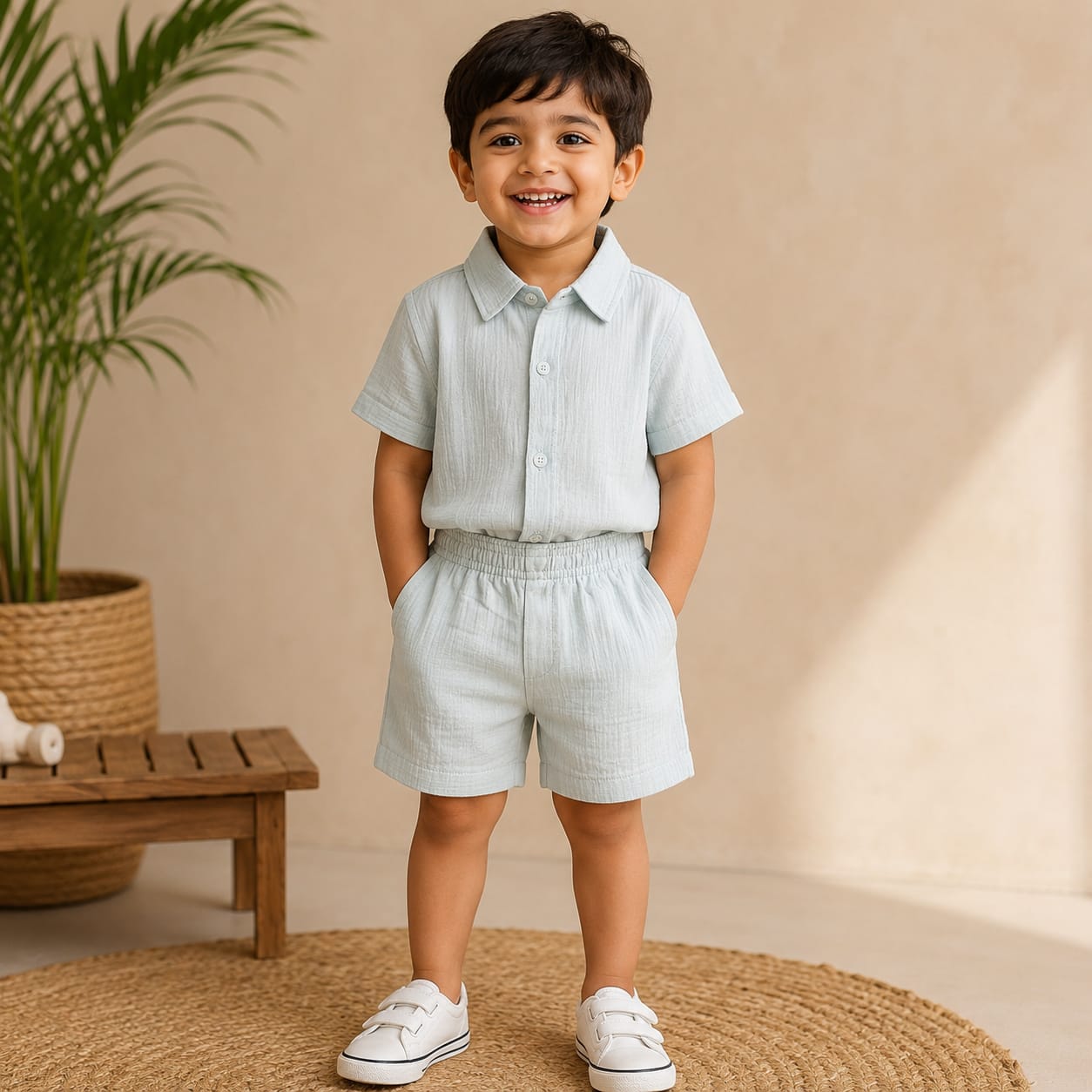 Boys Crinkled Shirt And Shorts set CS01