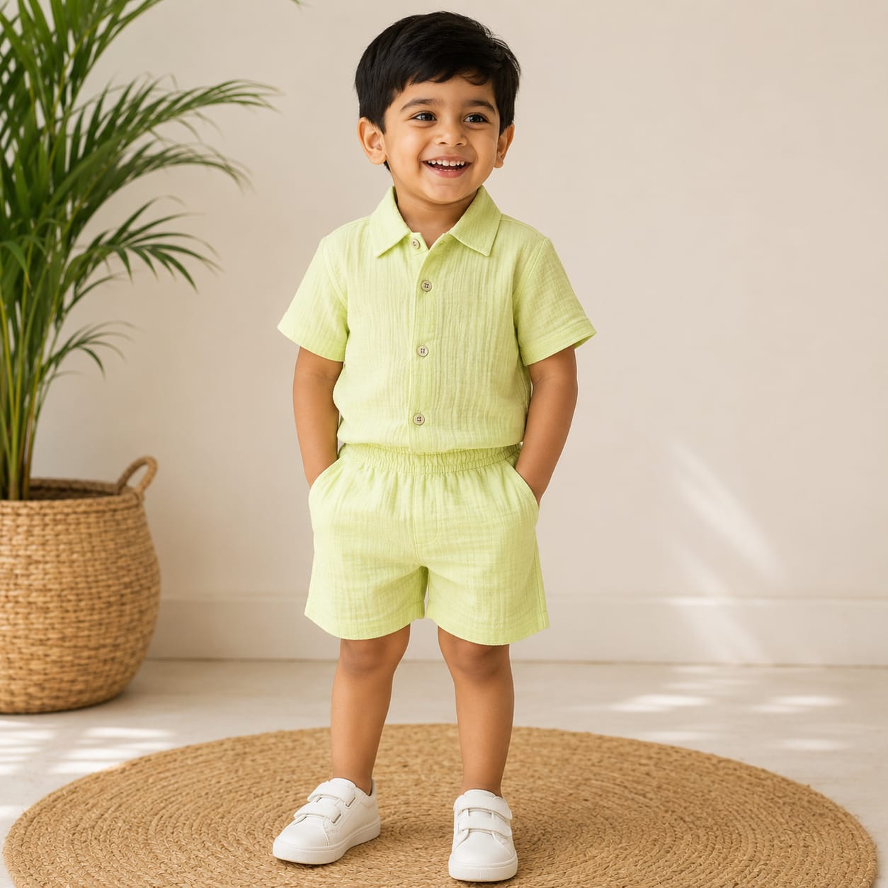 Boys Crinkled Shirt And Shorts set CS01