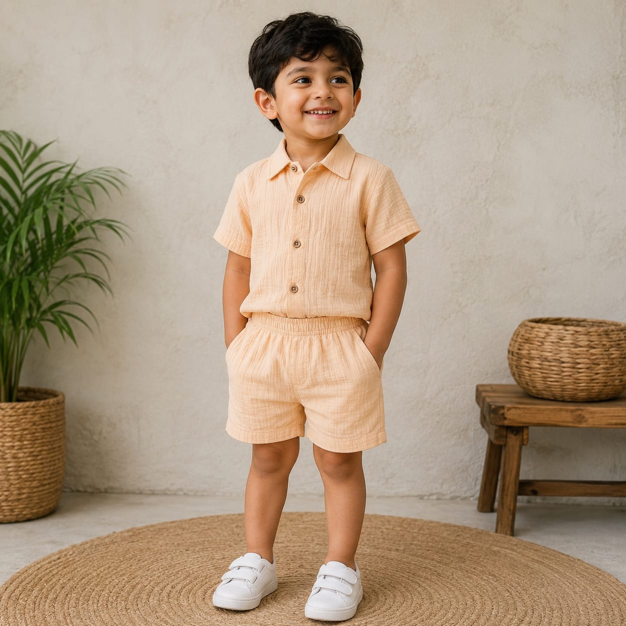 Boys Crinkled Shirt And Shorts set CS01