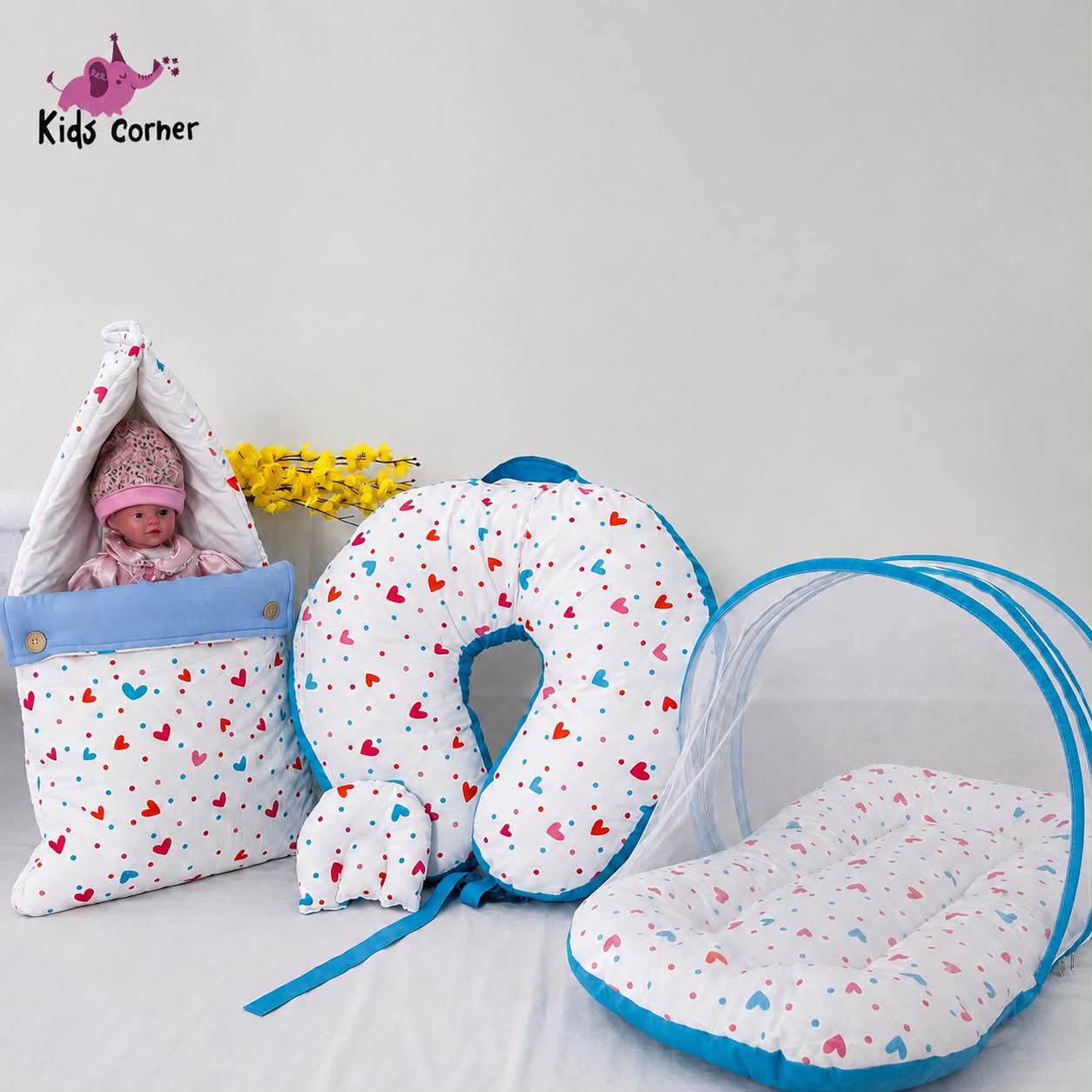 Baby Muslin Carry Bed , Mosquito Net Bed & Feeding Pillow Combo MN01