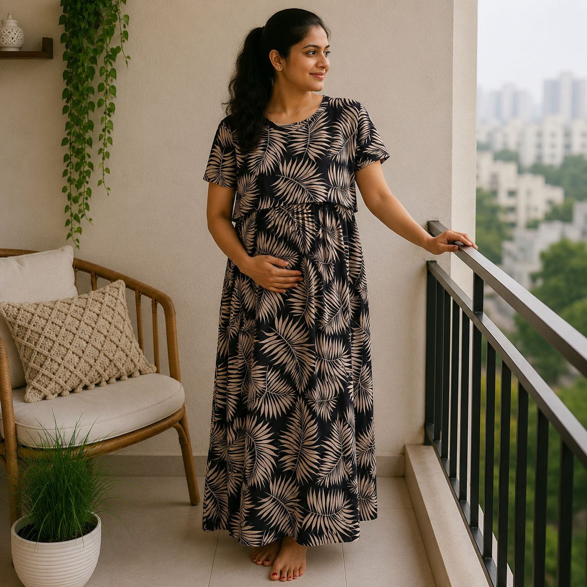 Maternity Full-Length Lounge Dress / Feeding Maxi MN01