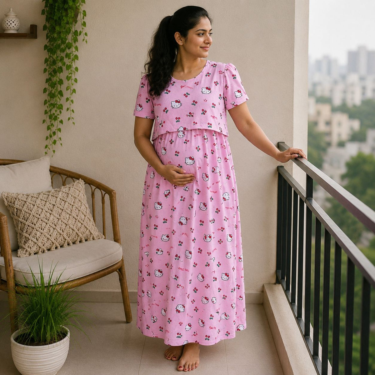 Maternity Full-Length Lounge Dress / Feeding Maxi MN01