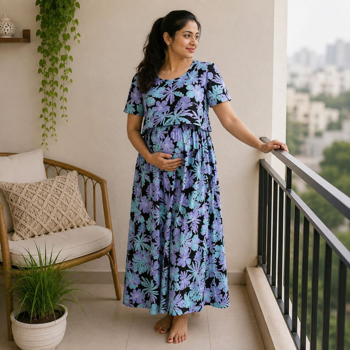 Maternity Full-Length Lounge Dress / Feeding Maxi MN01