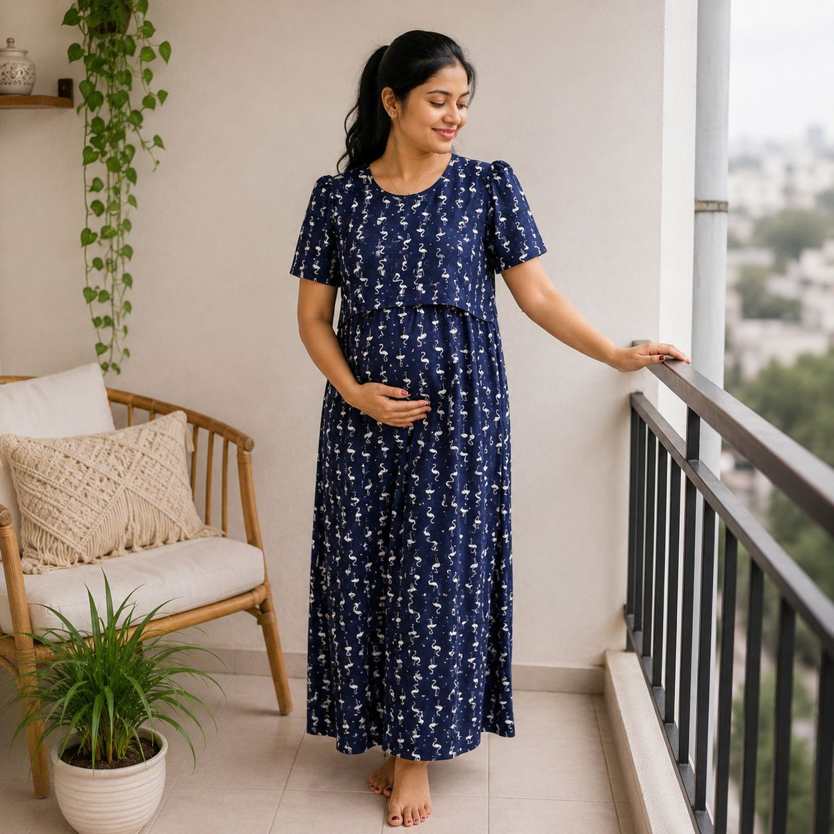 Maternity Full-Length Lounge Dress / Feeding Maxi MN01