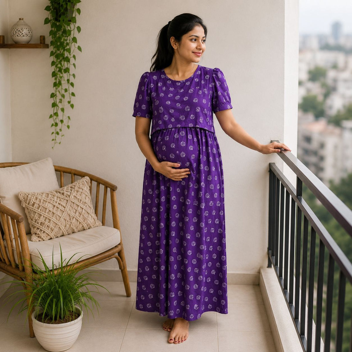 Maternity Full-Length Lounge Dress / Feeding Maxi MN01