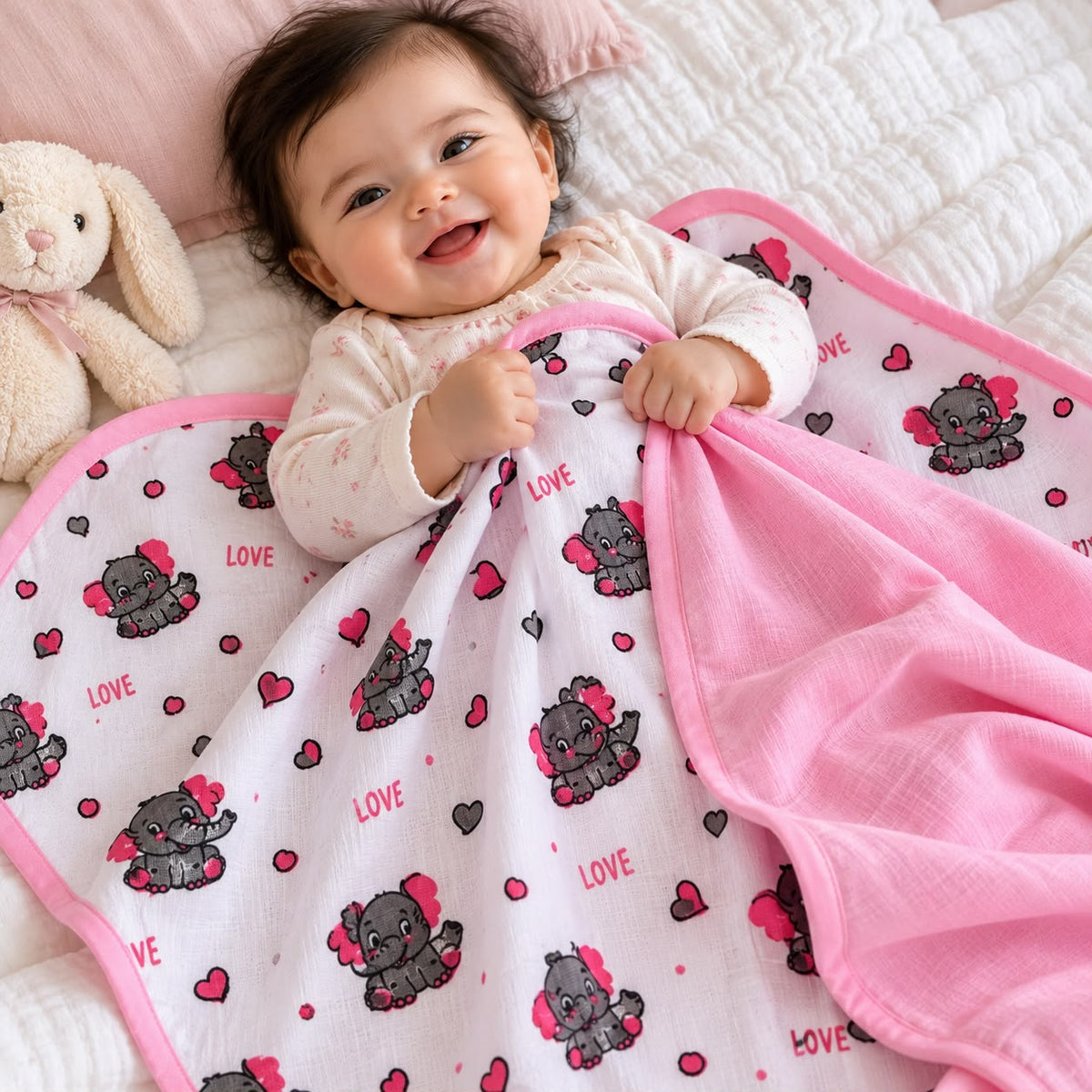 Muslin 6 layer Reversible Blanket MN01 ( Elephant )