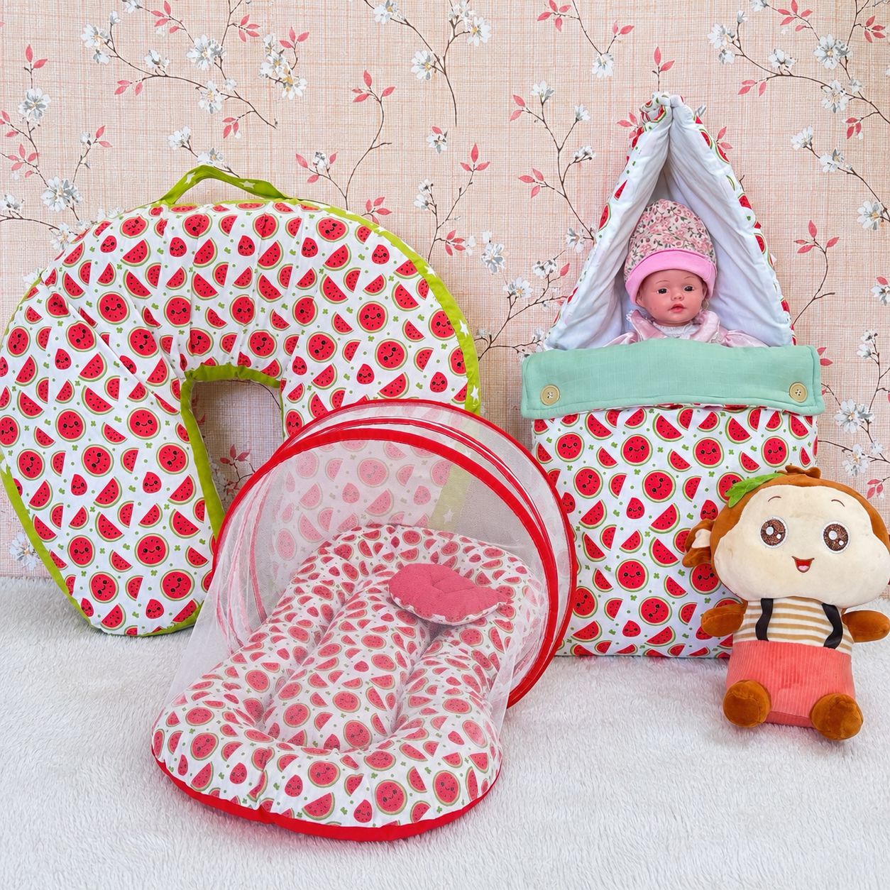 Baby Muslin Carry Bed , Mosquito Net Bed & Feeding Pillow Combo MN01