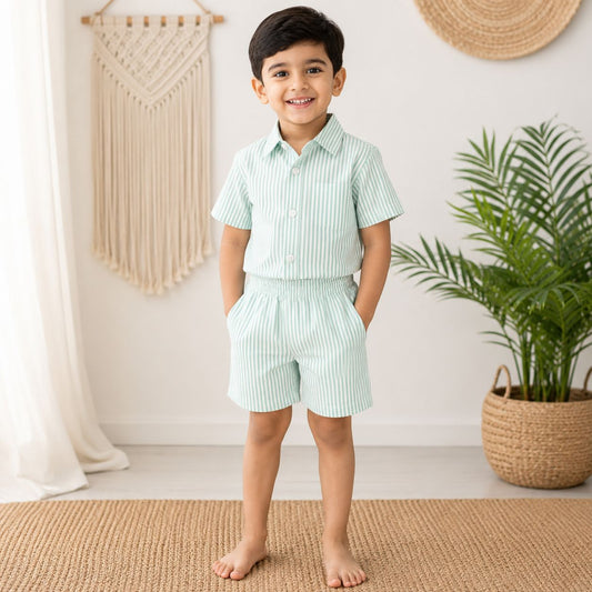 Boys Cotton Shirt And Shorts set