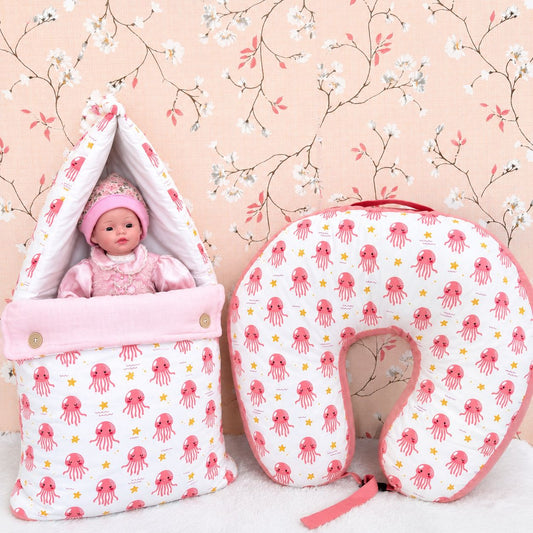 Baby Muslin Carry Bed & Feeding Pillow Combo MN01 (Jellyfish )