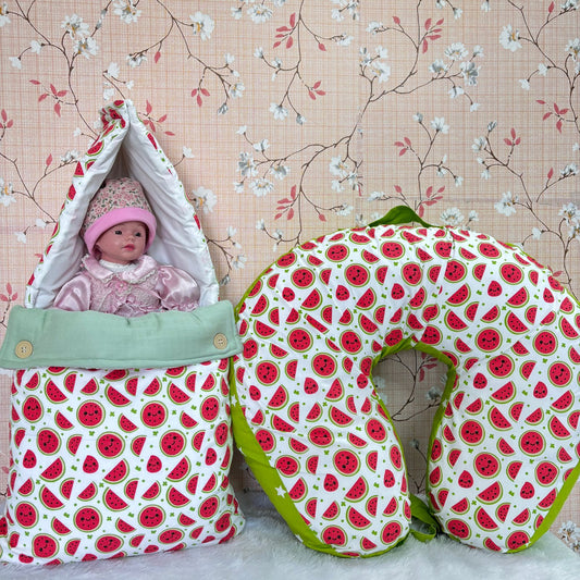 Baby Muslin Carry Bed & Feeding Pillow Combo MN01 (Watermelon )