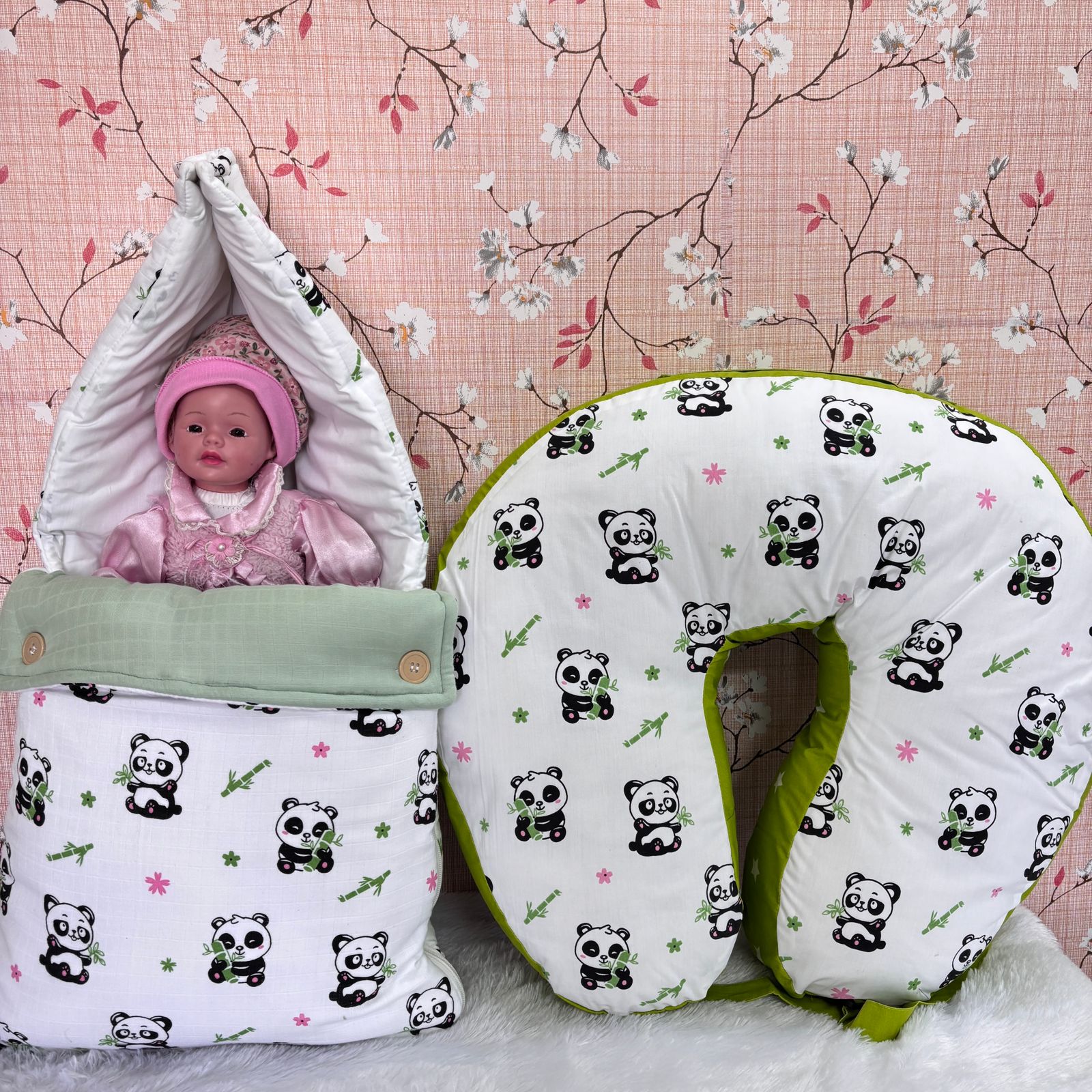 Baby Muslin Carry Bed & Feeding Pillow Combo MN01 (Panda  )