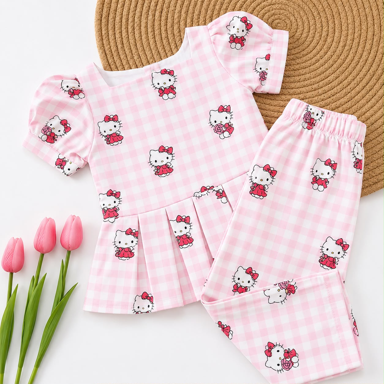 Girls Cotton Peplum Pant Set