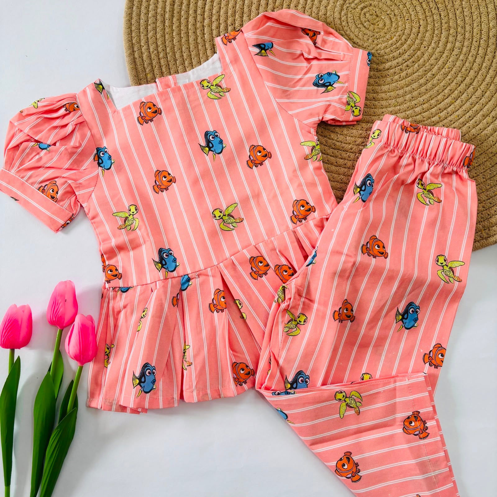 Girls Cotton Peplum Pant Set