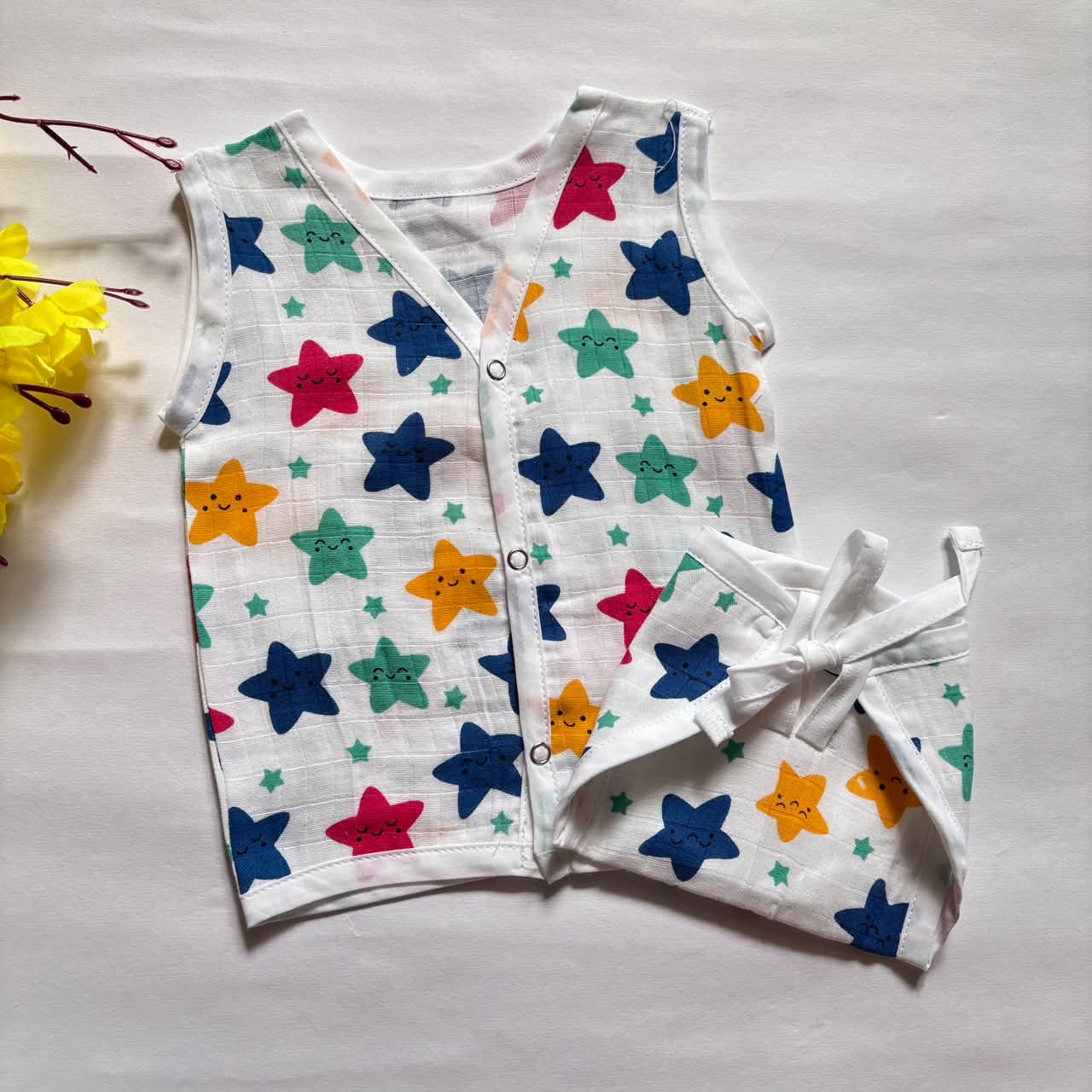 Premium Muslin Button jablas and Nappy set 4 pcs pack