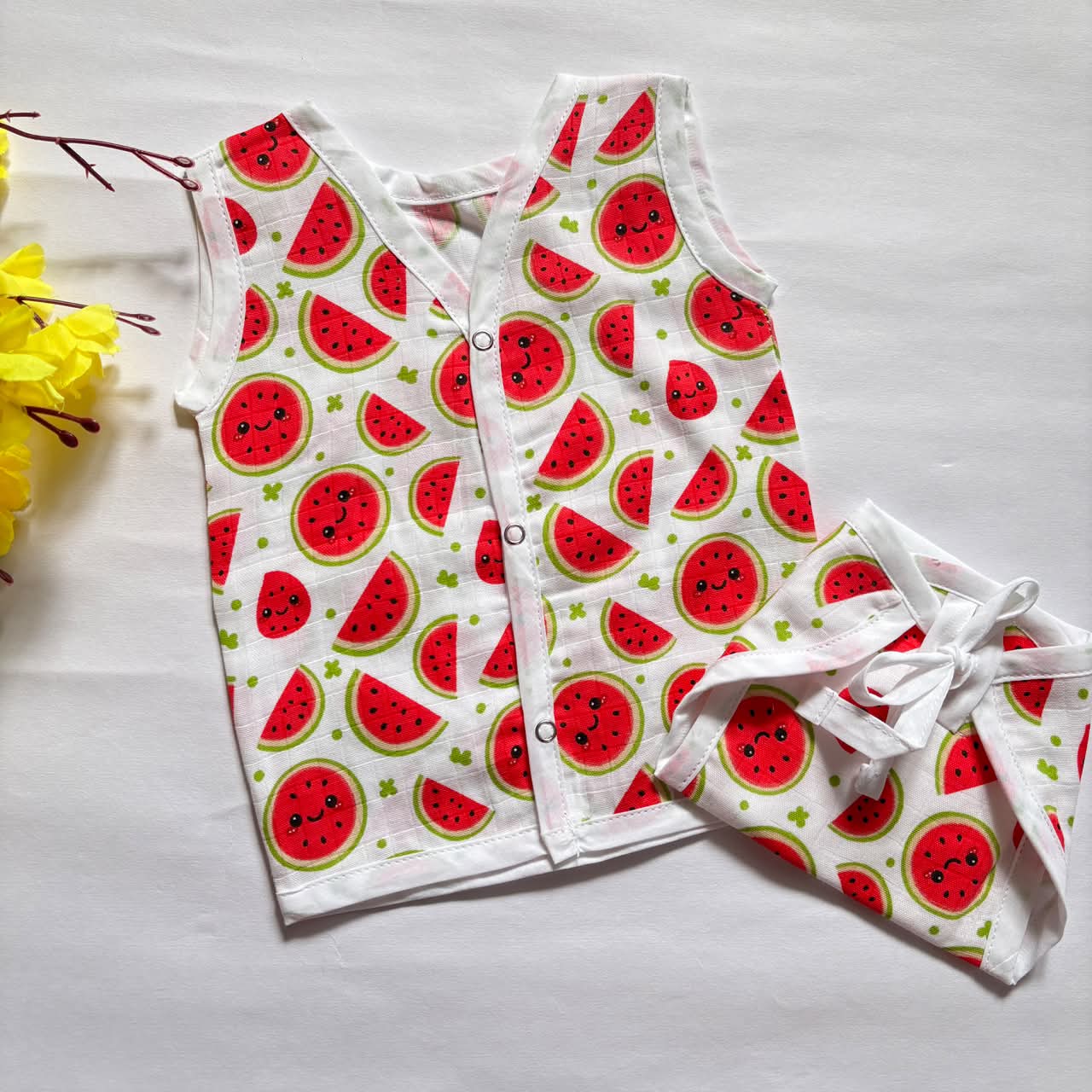 Premium Muslin Button jablas and Nappy set 4 pcs pack