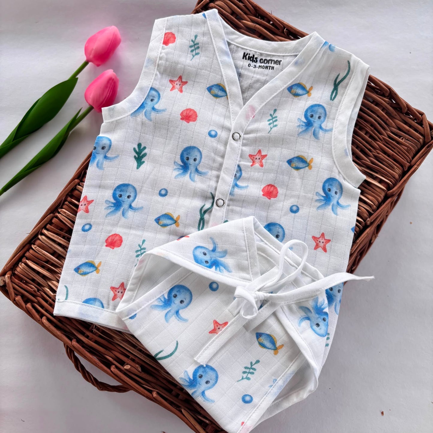 Premium Muslin Button jablas and Nappy set 5 pcs pack