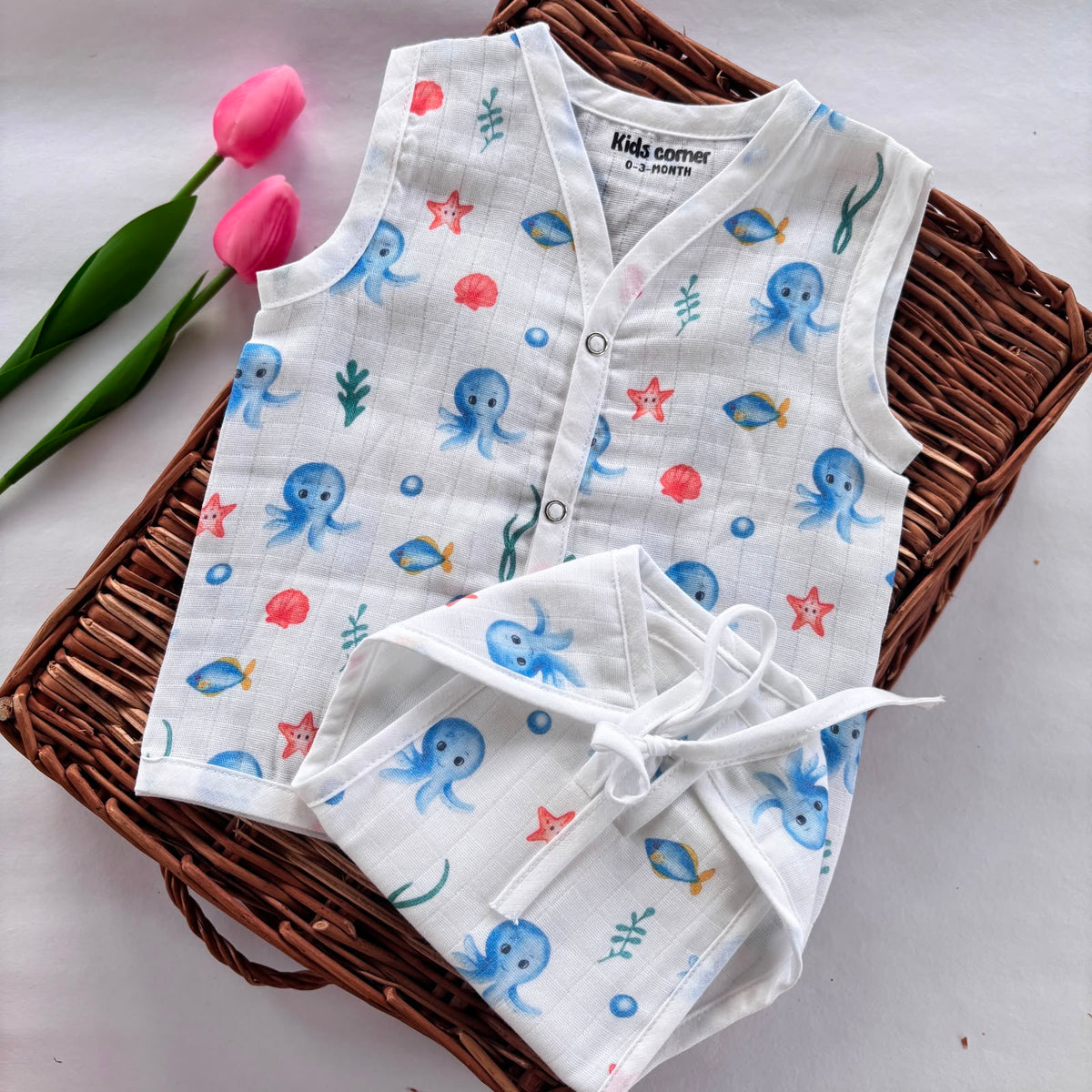 Premium Muslin Button jablas and Nappy set 5 pcs pack