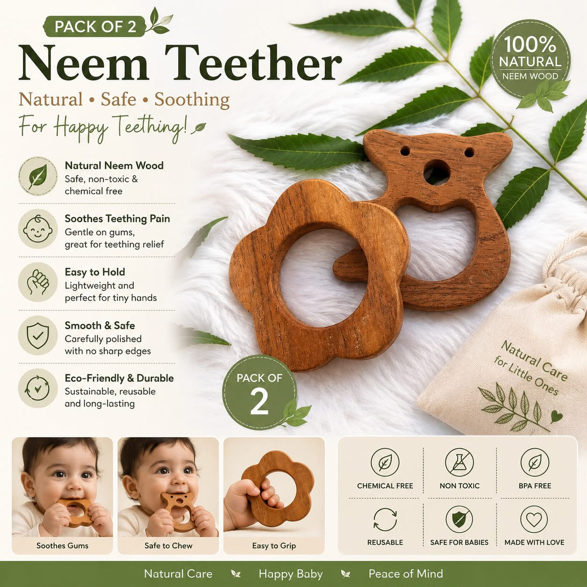 Neem Wood Teethers ( Pack of 2 )