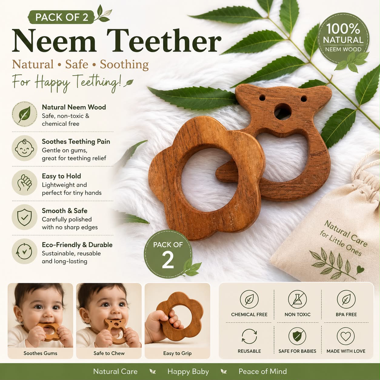 Neem Wood Teethers ( Pack of 2 )