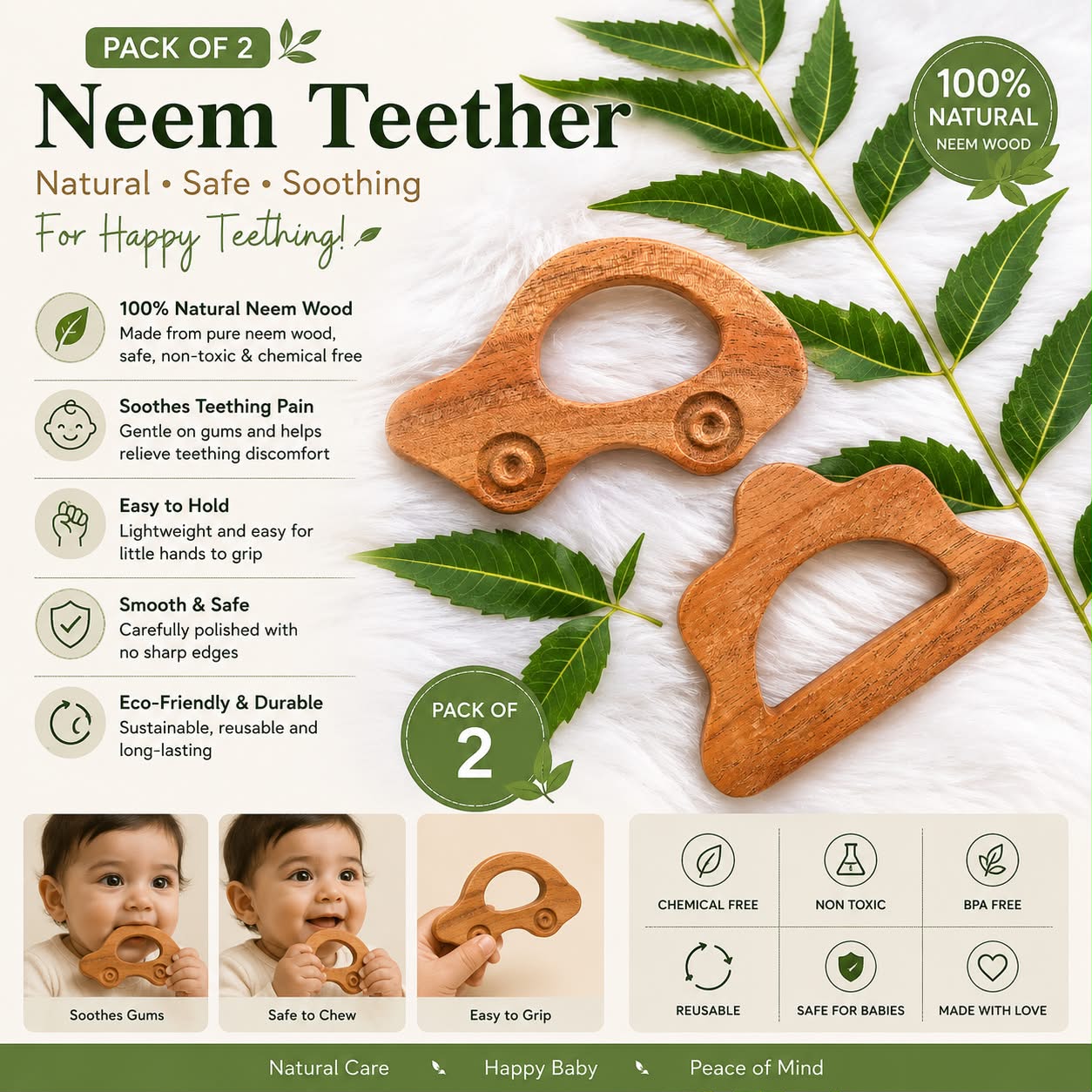 Neem Wood Teethers ( Pack of 2 )