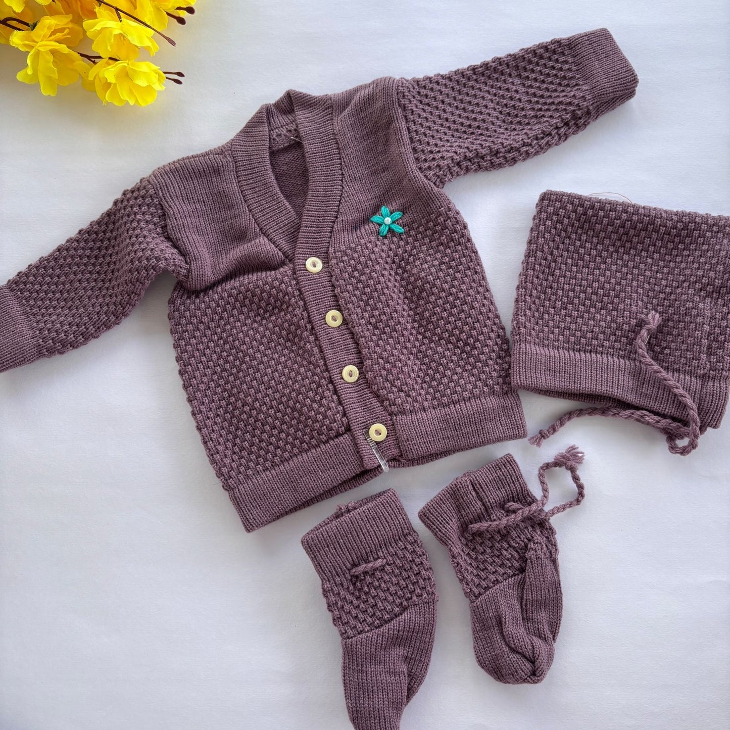 Woollen sweater Cap And Booties Set MN01 ( Purple  )