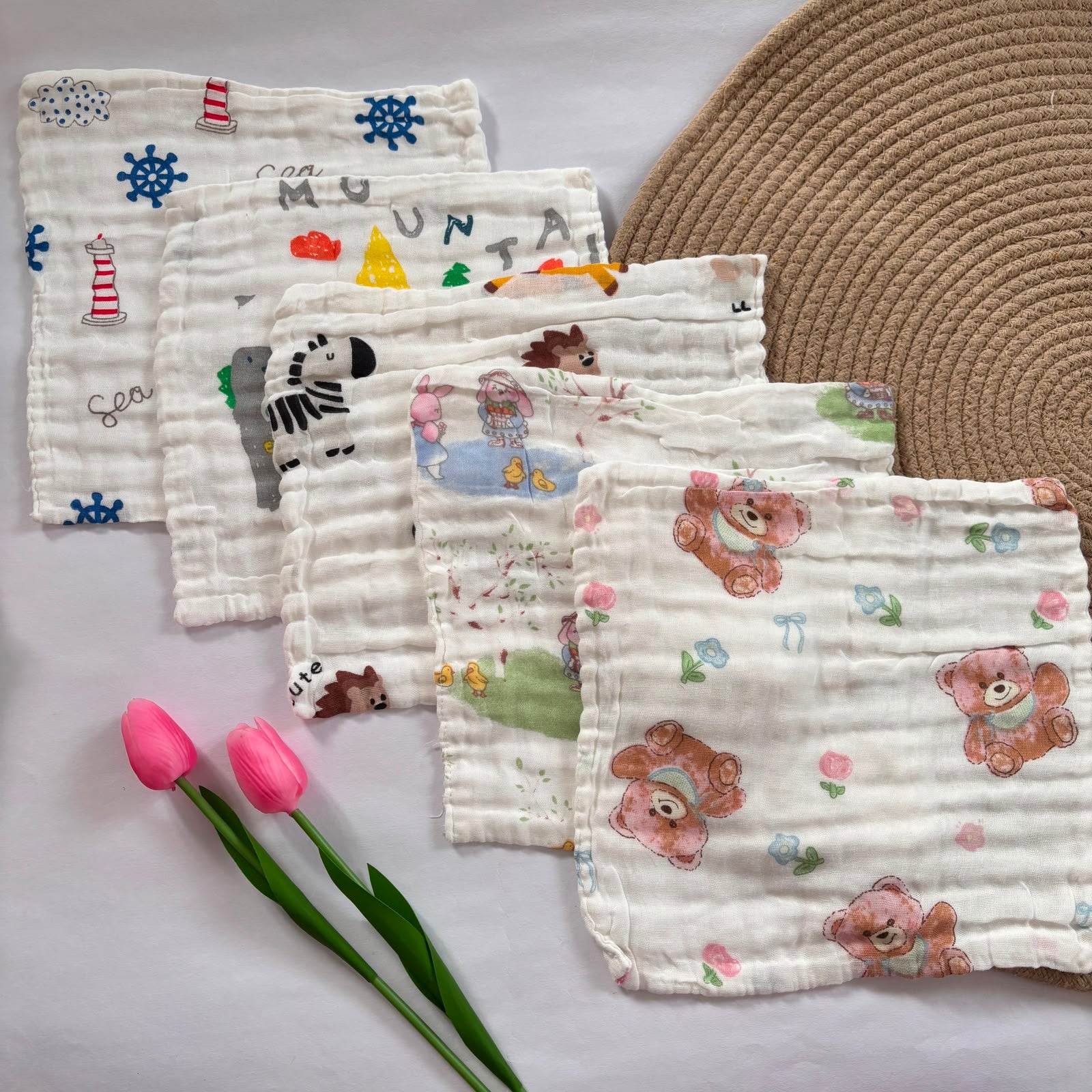 Muslin 6 Layer premium Wash Clothes( Pack of 5 )